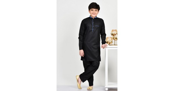 Boys Striped Black Kurta Shalwar Lawn Cotton - Traditional Outfit 1-7Y main image 1